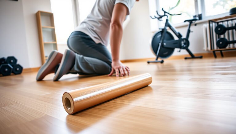 Step-by-step process to waterproof hardwood floors for a home gym setup.