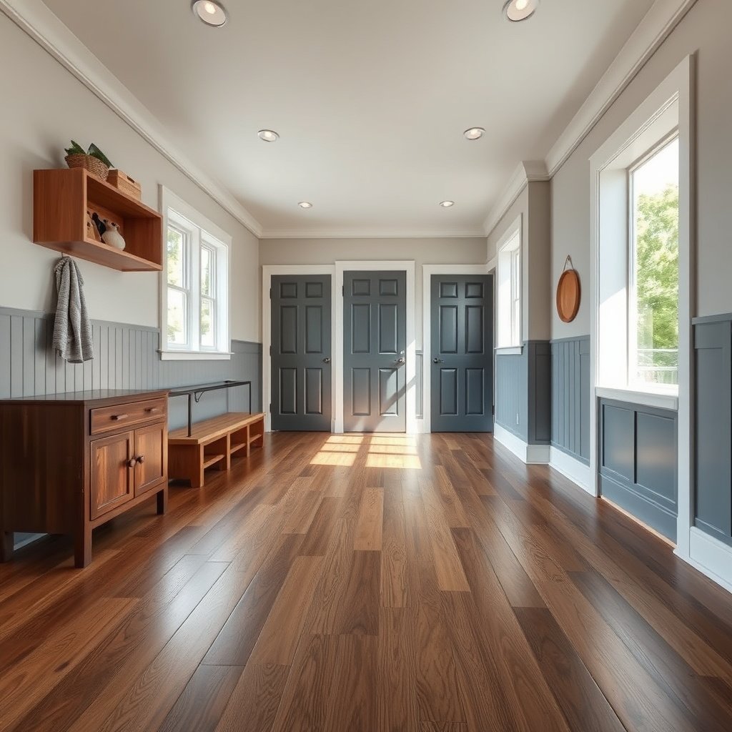 Illustration showing what waterproofing can and can't do for laminate floors in a mudroom.