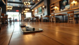 Step-by-step process for waterproofing hardwood floors in a restaurant setting.