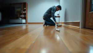 Step-by-step process for waterproofing hardwood floors in an apartment.