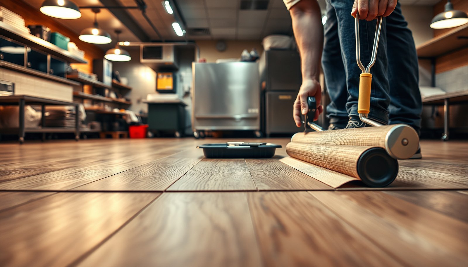 Step-by-step guide on waterproofing laminate floors in a restaurant setting.