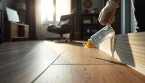 Step-by-step guide on waterproofing laminate floors in a home office environment.