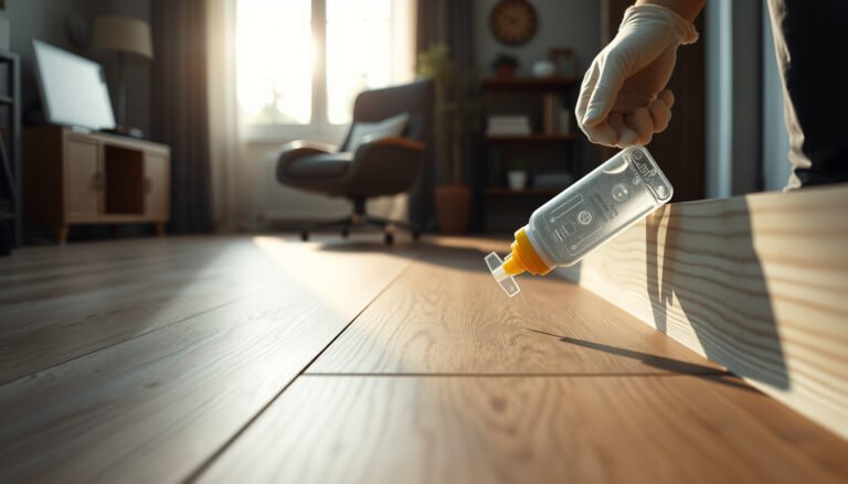 Step-by-step guide on waterproofing laminate floors in a home office environment.