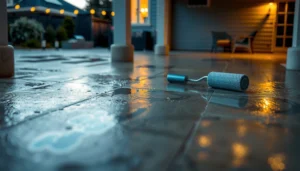 Step-by-step process of waterproofing patio floors with tools and materials