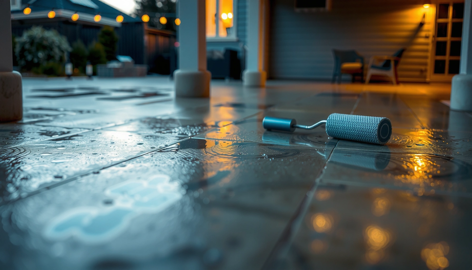 Step-by-step process of waterproofing patio floors with tools and materials