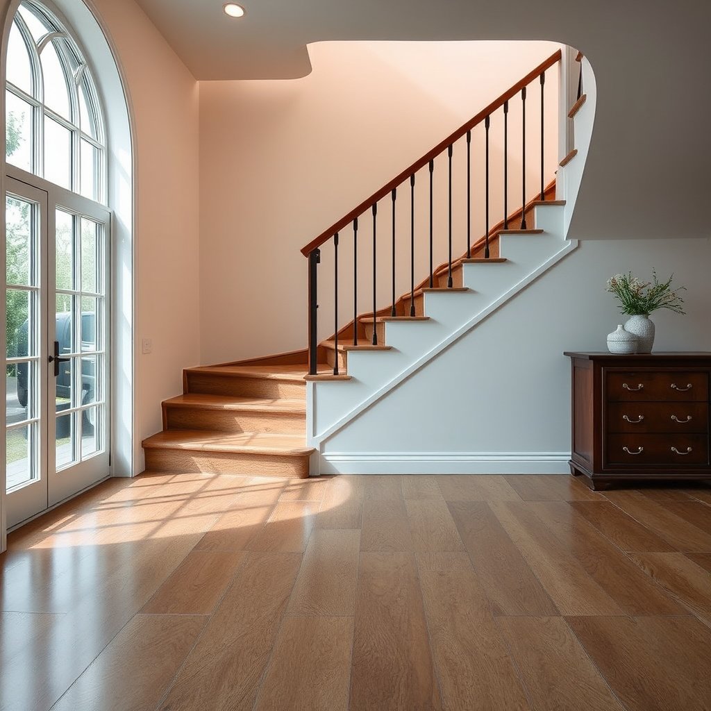 Layout plan for waterproofing vinyl floors with a staircase, highlighting essential steps.