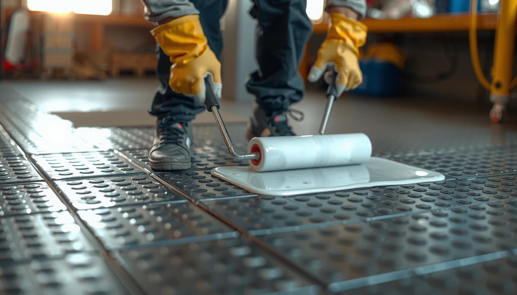 Step-by-step guide for waterproofing rubber floors with sealant application techniques.