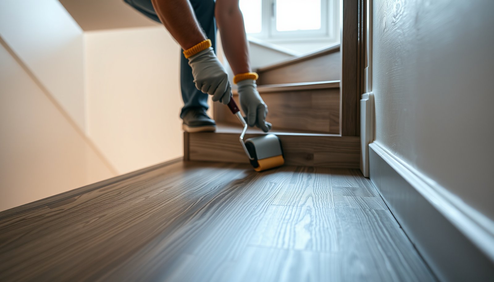 Step-by-step guide on waterproofing vinyl floors with a staircase for effective home improvement.