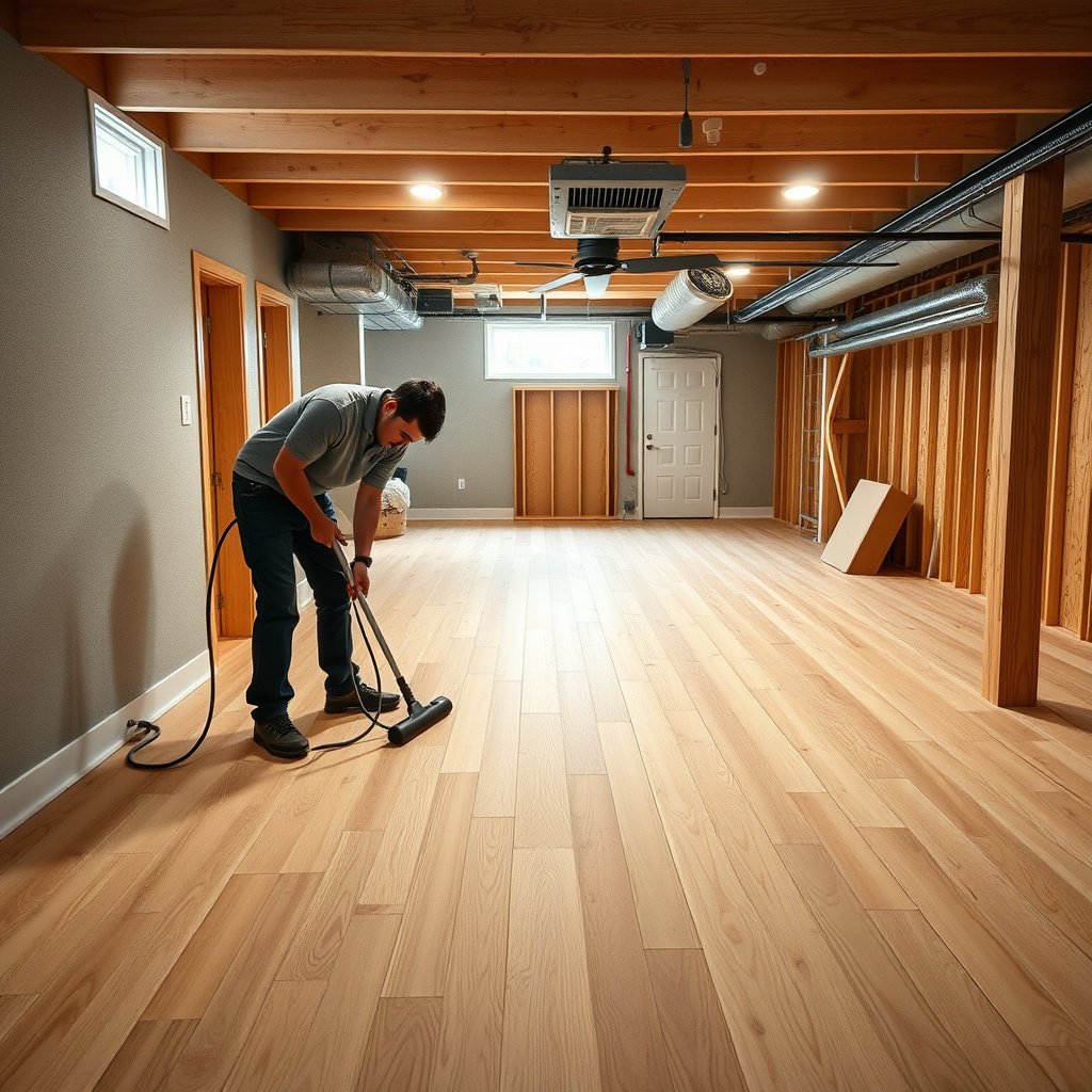 Image showing individuals who can benefit from cleaning engineered wood floors in a basement