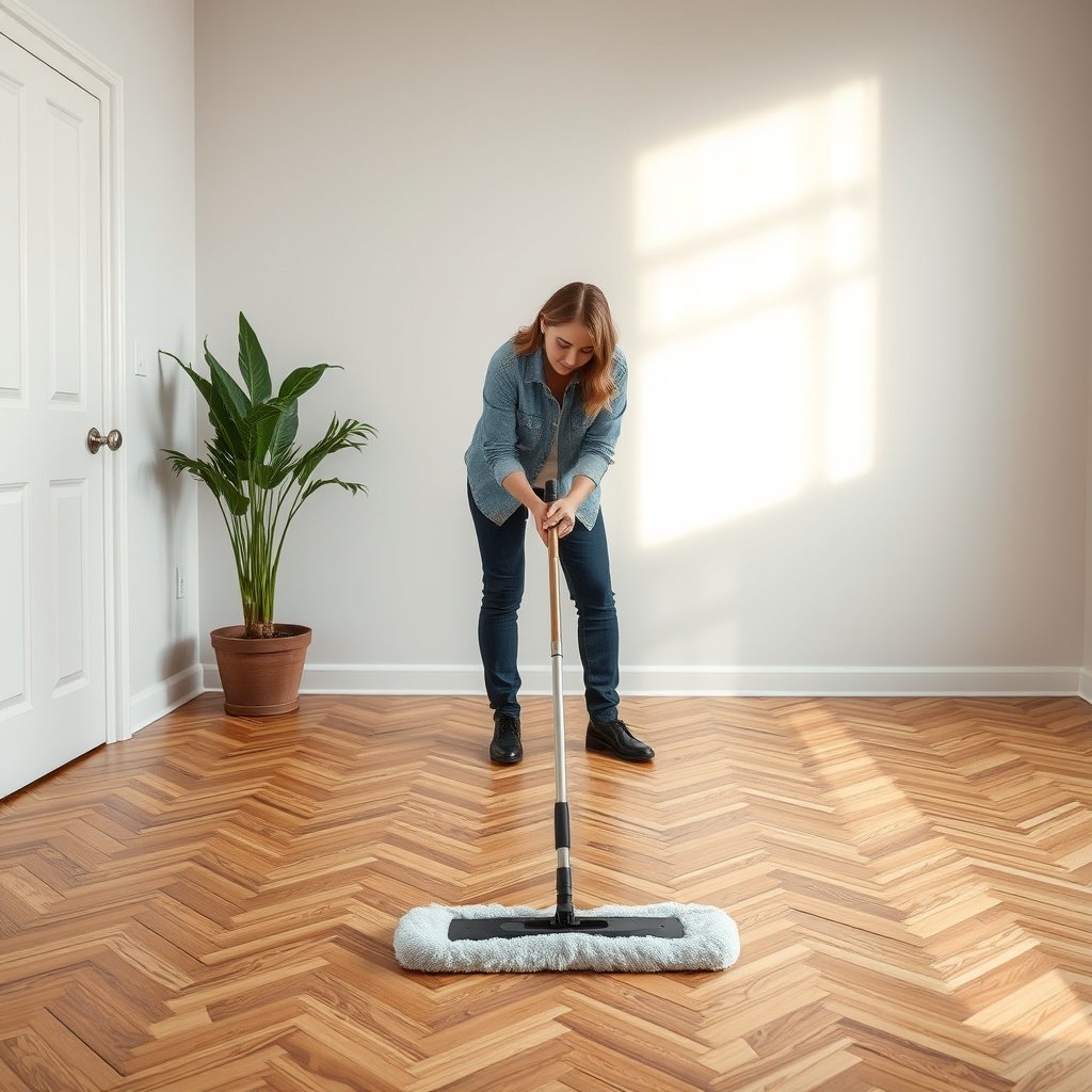 Infographic explaining who should mop chevron floors and when it applies for effective cleaning.