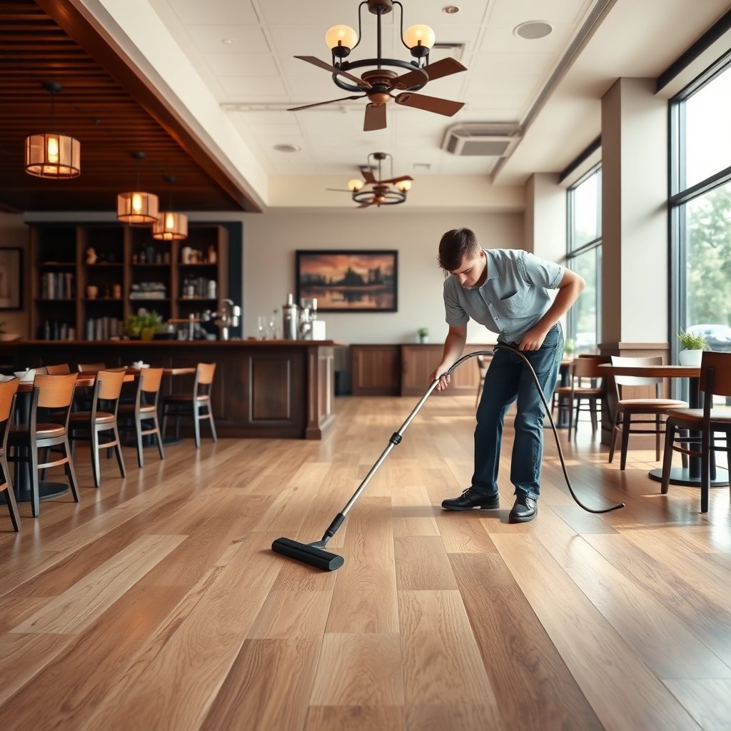 Checklist for cleaning hardwood floors in restaurants, including key considerations and initial steps.