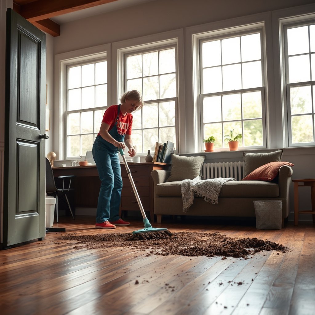A guide on who should clean hardwood floors and when to take a break from cleaning mud.