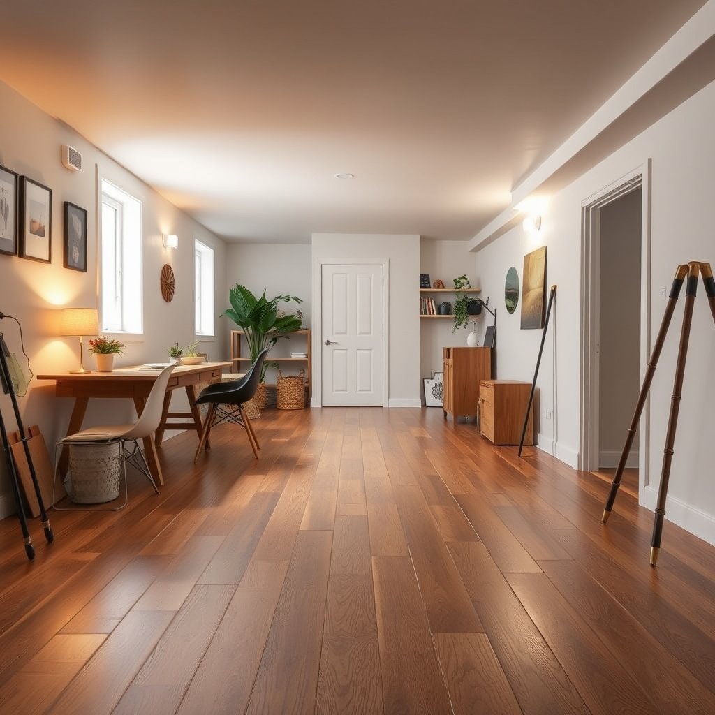 Image illustrating who should protect laminate floors in a basement, highlighting key scenarios and conditions.