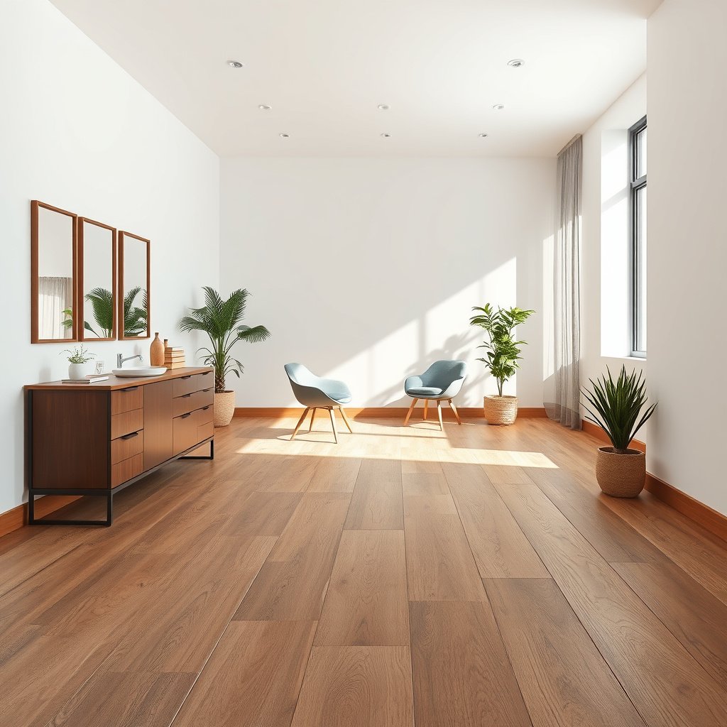 Illustration explaining why wood-look tile floors can be slippery and conditions that contribute to slipping.